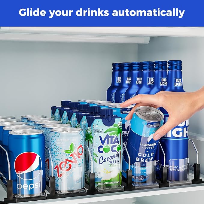 Puricon Drink Organizer for Fridge Pusher Glide, Spring Loaded Fridge Drink - Image 2