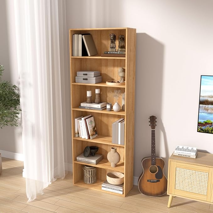 6 Tier Book Shelf，Wooden 6 Cube Storage Organizer, 6 Tier Low Bookcase Storage - Image 8