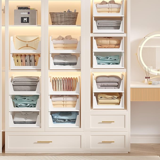 VECELO 4 Pack Plastic Closet Shelf Organizer, Stackable Sweater Storage Closet - Image 5