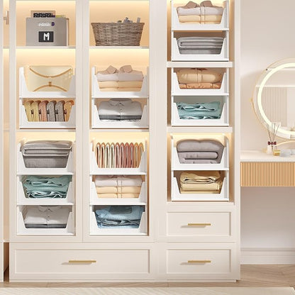 VECELO 4 Pack Plastic Closet Shelf Organizer, Stackable Sweater Storage Closet - Image 5