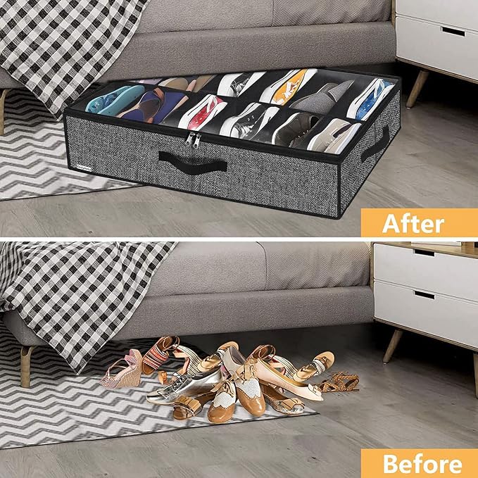 Onlyeasy Sturdy Under Bed Shoe Storage Organizer, Fit 12 to 24 Pairs, Underbed - Image 3