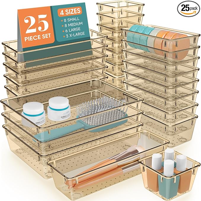 25 PCS Drawer Organizer Set, 5 Varied Size Bathroom and kitchen Drawer cabinet by StorMiracle