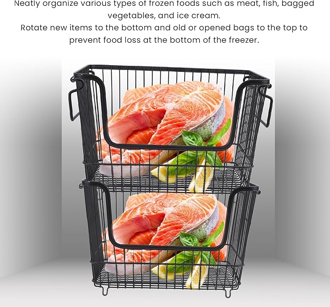 Tyenaza Freezer Organizer Bin Keep Tidy Metal Stackable Fruits Meat Wire Basket - Image 5