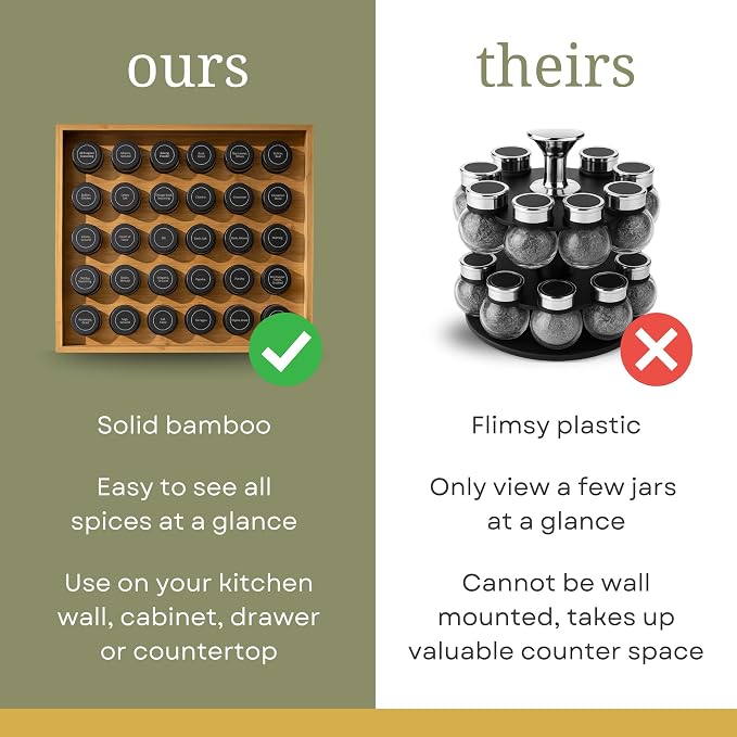 | Bamboo Spice Rack Organizer | 30 4 oz Spice Jars | 720 Labels | Funnel | - Image 3
