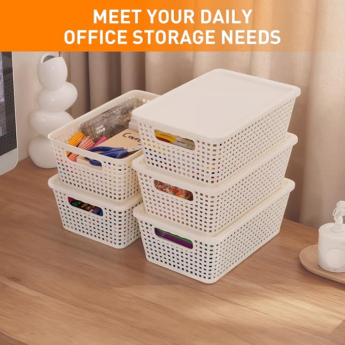 Plastic Storage Baskets With Lid, Storage Bins - Image 4
