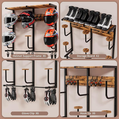 Motorcycle Helmet Rack with 6 J-hooks& 6 Clip Hooks – Wall Mounted Helmet - Image 3