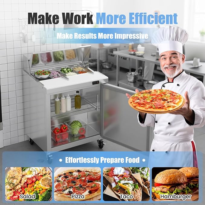 29" W Commercial Refrigerator Sandwich Salad Prep Table, Stainless Steel 1-Door - Image 3