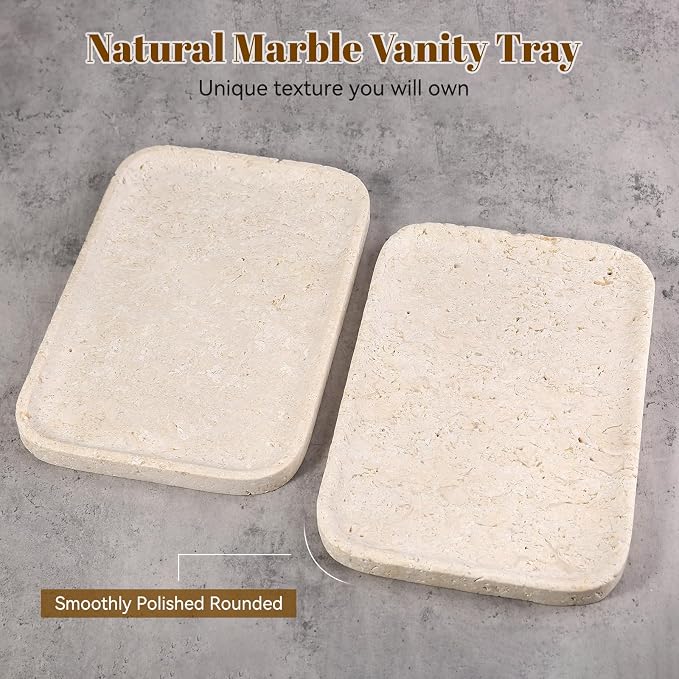 Natural Marble Vanity Tray, 11.8" Marble/Stone Bathroom Tray Countertop - Image 2