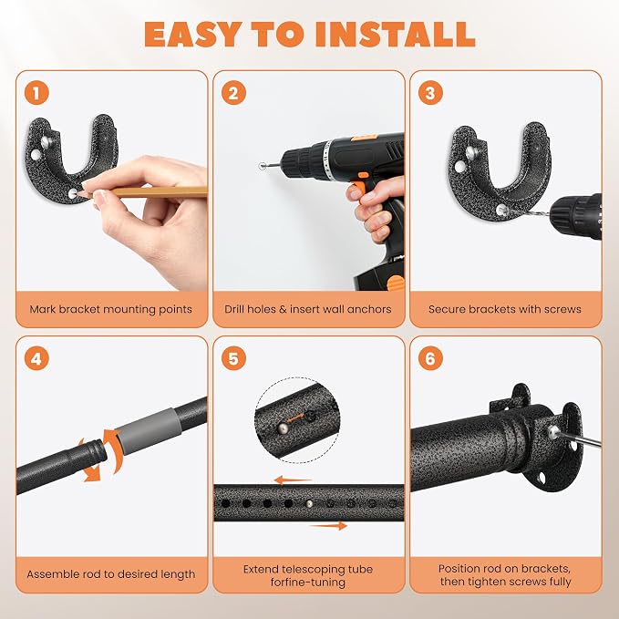 Heavy Duty Closet Rod 17-41 Inches, Adjustable, 1.1 Inches Diameter, Suitable - Image 8