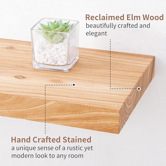 Axeman Rustic Elm Wood Floating Shelves - Image 4