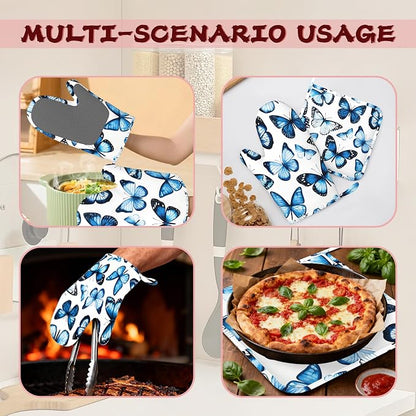 Blue Butterfly Heat-Resistant Silicone Oven Mitts and Pot Holder 4 Piece Set - Image 6