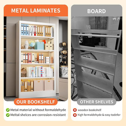 Heavy Duty Metal Bookshelf, 71” Tall 5-Tier Bookcase, Thickened 300LB Capacity - Image 7