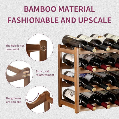 Wine Rack Storage, Bamboo Wine Racks Cabinet Shelf, 4-Tier 16 Bottles - Image 3