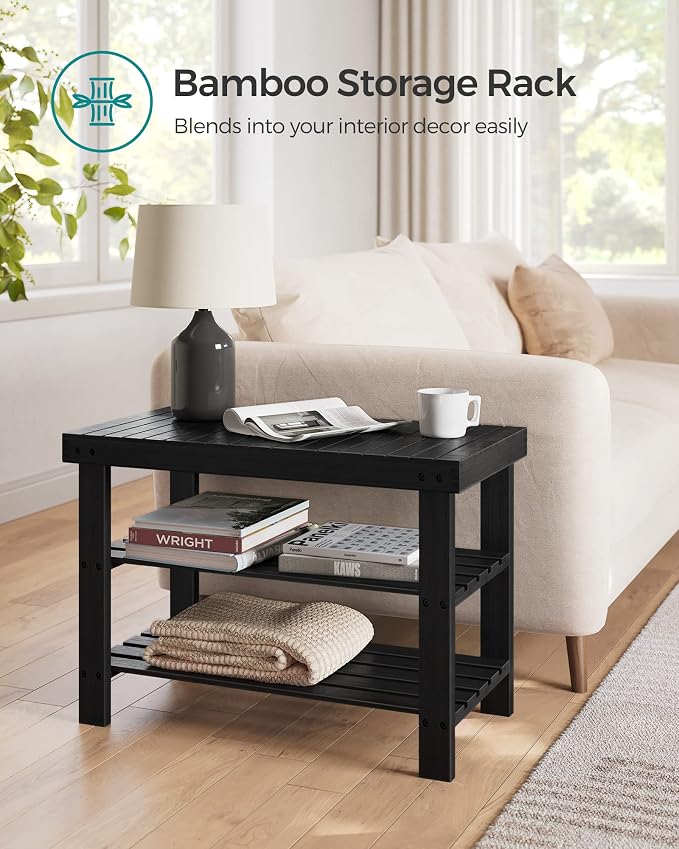 SONGMICS Shoe Rack Bench, 3-Tier Bamboo Shoe Storage Organizer, Entryway Bench - Image 7