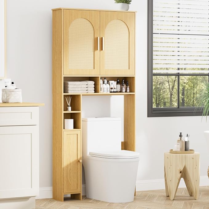 Homhedy Wooden Over The Toilet Storage Cabinet, Natural | Bathroom Organizer - Image 7