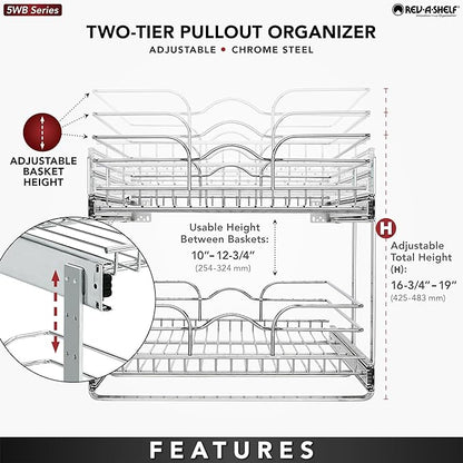 Rev-A-Shelf 2-Tier Kitchen Cabinet Pullout Shelf and Drawer Organizer Slide Out - Image 4