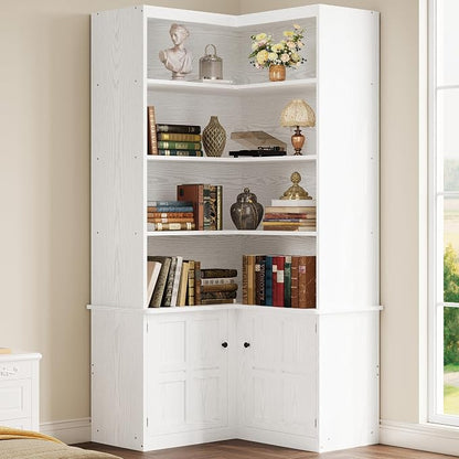 IRONCK Corner Bookshelf with Doors, 6 Tier Bookcase with Storage, Corner Shelf by IRONCK