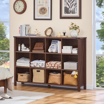 Joaxswe 12 Cube Storage Organizer, Farmhouse 62 Inch Wide Brown Walnut Display - Image 8