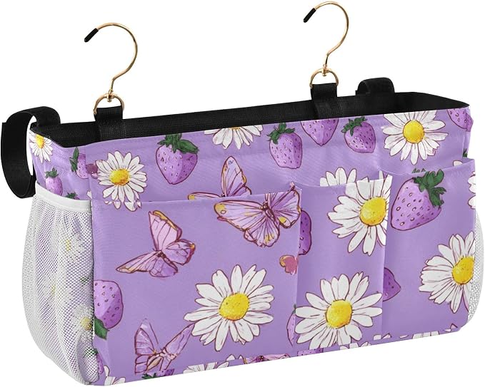 Purple Cute Daisy Butterflies Strawberry Bedside Caddy - Image 2