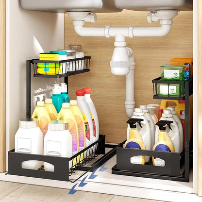 Under Sink Organizer, 2 Pack Height Adjustable Cabinet Organizer - Image 4