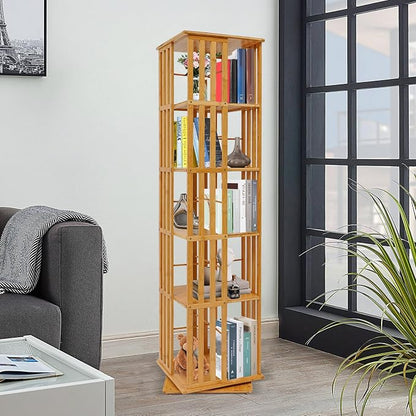 Rotating Bookshelf 5-Tier, 14.57x14.57x59.06in Floor Standing Book Storage - Image 8