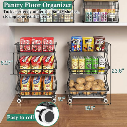 3-Tier Rolling Pantry Floor Organizer and Storage Cart - Image 2