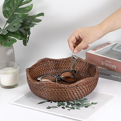Hipiwe 10" Round Key Tray for Entryway Table Handwoven Wicker Basket Bowl | - Image 7