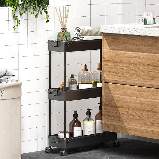 SPACEKEEPER Slim Rolling Storage Cart, 3 Tier Bathroom Storage Organizer - Image 6