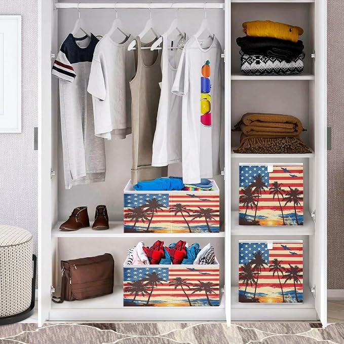 American Flag Coconut Tree Closet Organizers Storage Cubes Storage Bins Shelf - Image 7