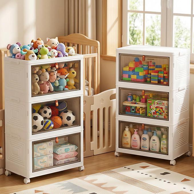 LDQ Storage Bins with Lids, 3 Tier 69QT Stackable Storage Cabinet, Foldable - Image 6
