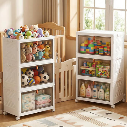 LDQ Storage Bins with Lids, 3 Tier 69QT Stackable Storage Cabinet, Foldable - Image 6