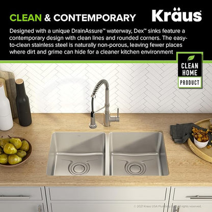 KRAUS Dex 33-Inch Undermount 50/50 Double Bowl TRU16 Gauge Stainless Steel - Image 8