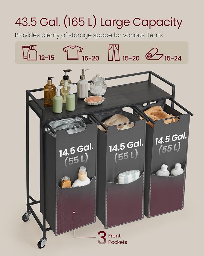 VASAGLE Laundry Sorter, 43.5 Gal. Laundry Hamper Basket - Image 3
