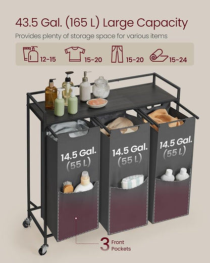 VASAGLE Laundry Sorter, 43.5 Gal. Laundry Hamper Basket - Image 3