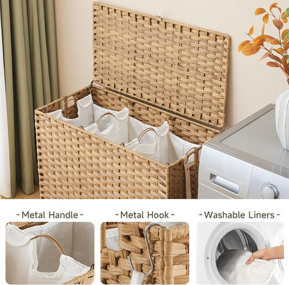 Laundry Hamper with Wheels, 39.6 Gallon Rolling Laundry Basket with Lid - Image 5