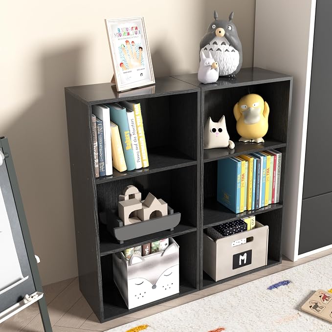 Wooden 3 Cube Storage Organizer, 3 Tier Low Bookcase Freestanding Storage - Image 6