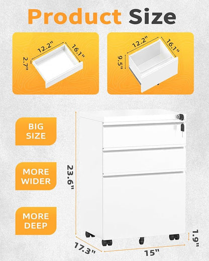 3 Drawer Mobile File Cabinet - Image 3