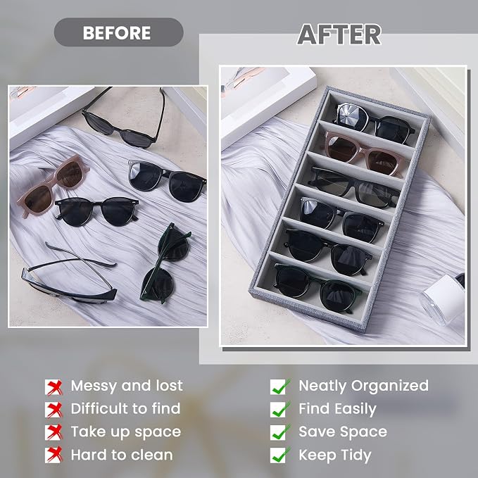 4 Pcs Velvet Sunglasses Organizer Tray 6 Grid Sunglass Organizer Velvet Tray - Image 5
