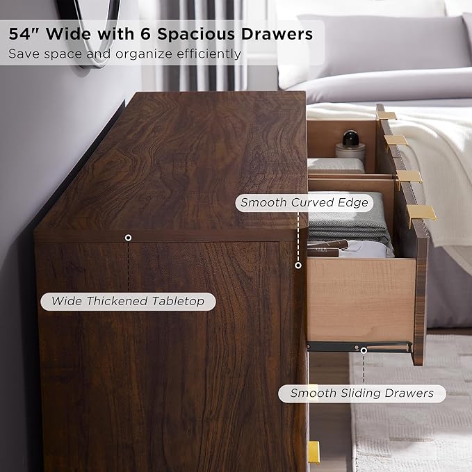 T4TREAM Fluted 6 Drawers Dresser, Curved Profile Design, Dresser TV Stand - Image 5