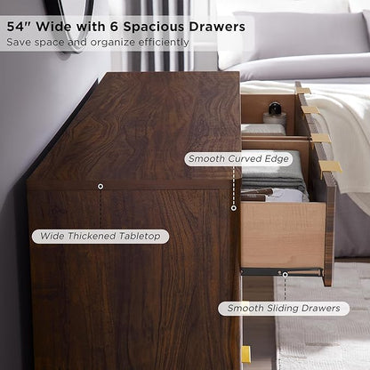 T4TREAM Fluted 6 Drawers Dresser, Curved Profile Design, Dresser TV Stand - Image 5