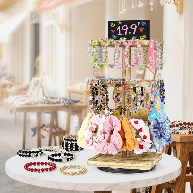 LadyRosian 3-Tier Wooden Rotating Jewelry Display Stand | Bracelet & Keychain by LadyRosian