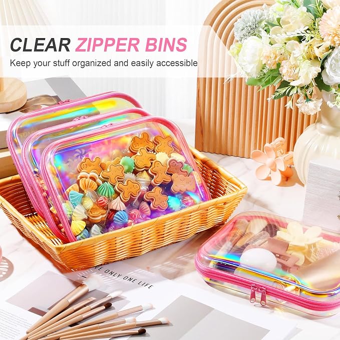 Hoolerry 4 Pcs Hard Clear Zipper Case Makeup Bags Plastic Pencil Pouch - Image 5