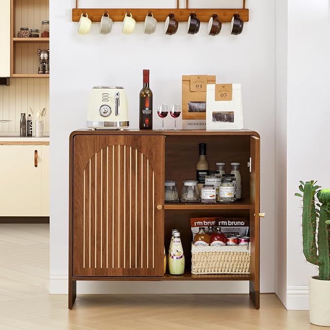 Sideboard Buffet Cabinet with Storage, Wood Arched Storage Cabinet with 2 Doors - Image 8