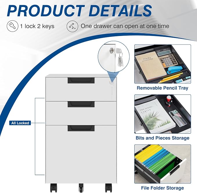 3 Drawer Vertical File Cabinets, Mobile Filling Cabinet - Image 7