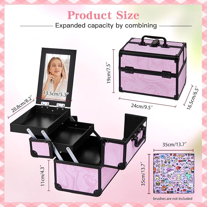 Makeup Train Case, Portable Makeup Case - Image 3