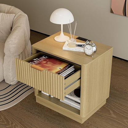 Fluted Nightstand with Charging Station Modern Bedside Table with Drawer and - Image 5