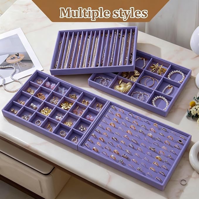 Large Velvet Jewelry Tray 2 Pack Stackable Jewelry Display Drawer Inserts Trays - Image 4