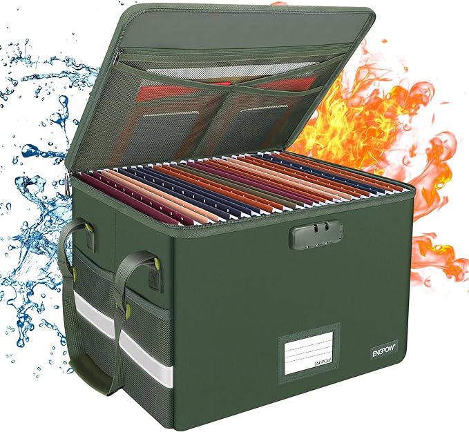 ENGPOW File Box with Lock, Fireproof Document Box with Zipper Lid, Collapsible by ENGPOW