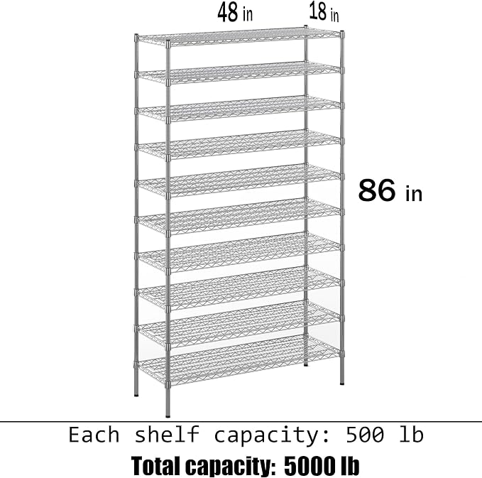18" Deep x 48" Wide x 86" Height Wire Shelving Kit | 10-Tier | NSF Commercial - Image 3