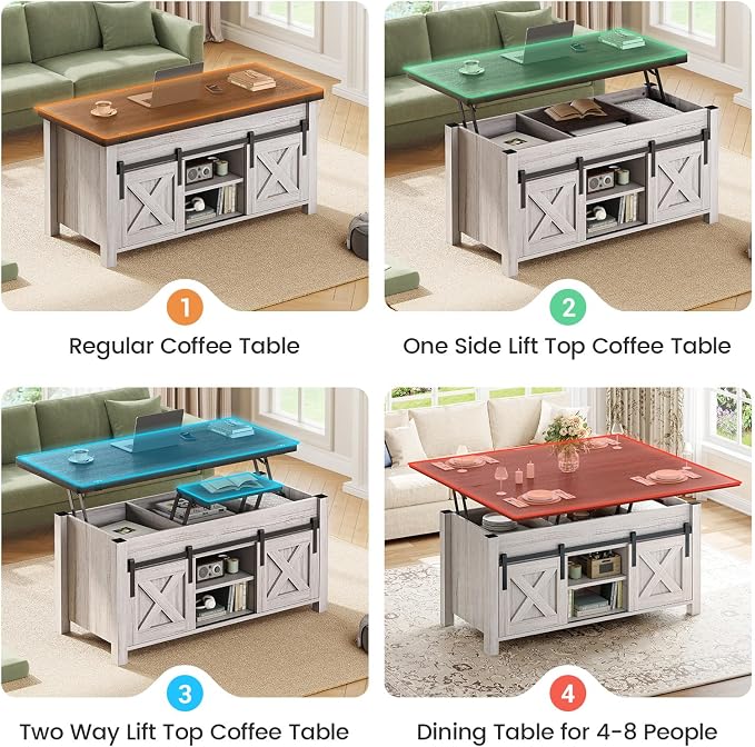 SEDETA Lift Top Coffee Table, 4 in 1 Multi-Function Convertible Coffee Tables - Image 3